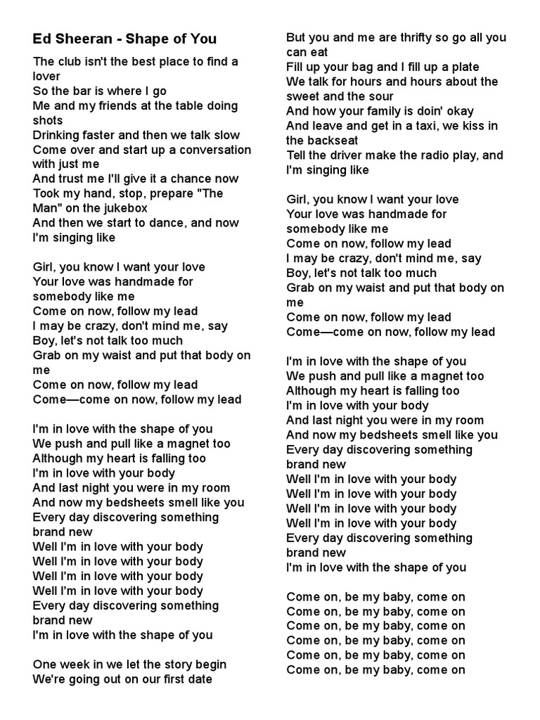 Shape of You (Tradução) - Ed Sheeran - VAGALUME, PDF, Música gravada