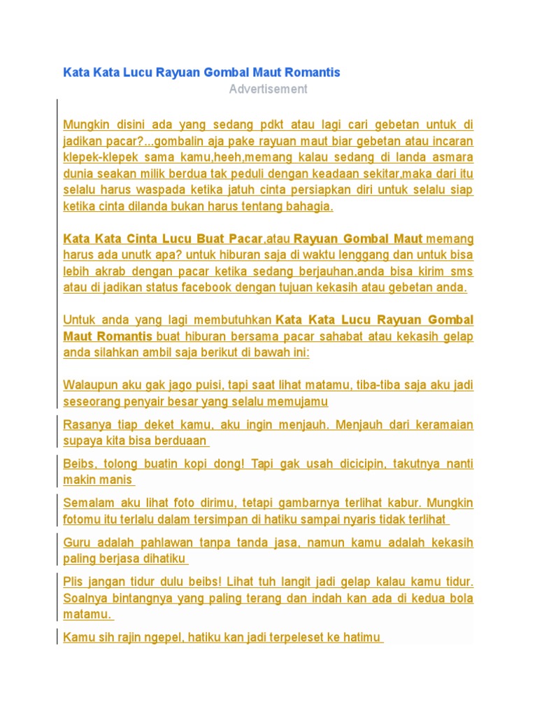 Kata Kata Lucu Rayuan Gombal Maut Romantis