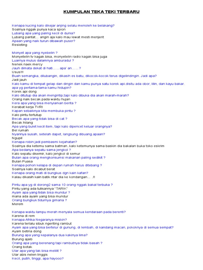 Kumpulan Teka Teki Terbaru Pdf