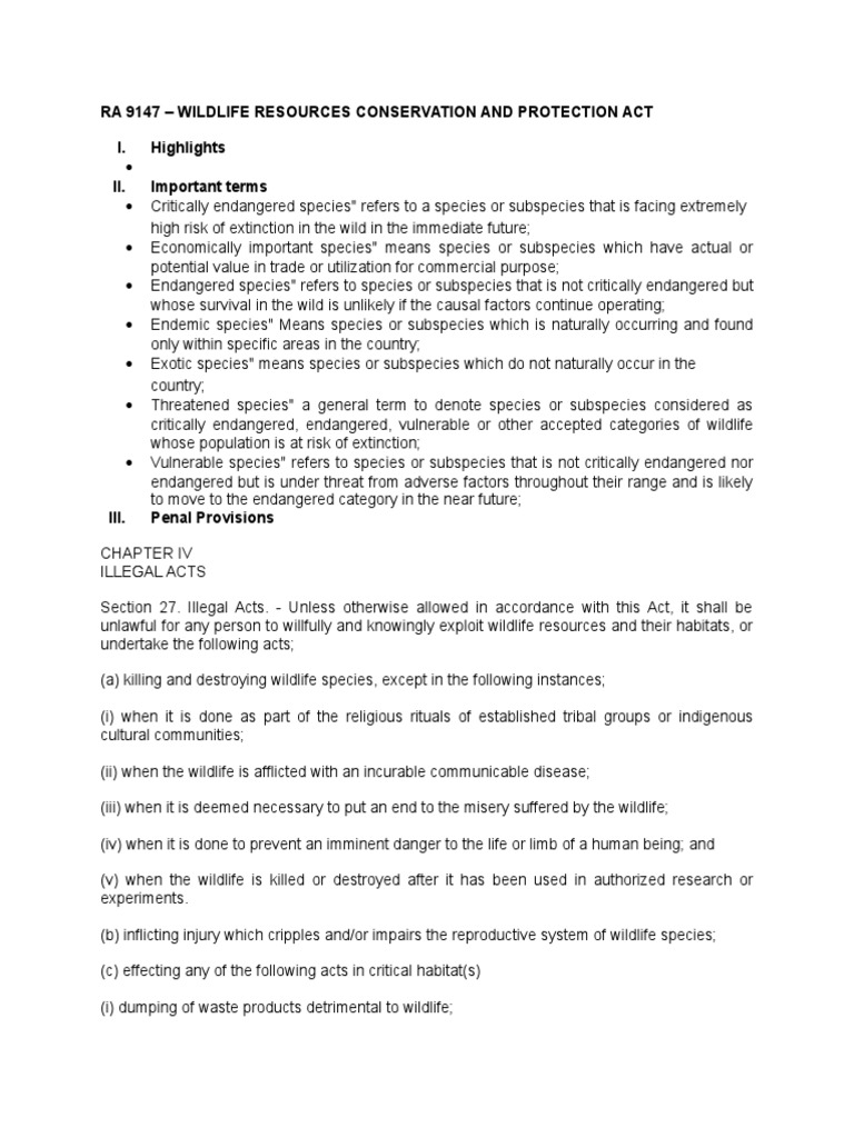 Ra 9147 - Wildlife Resources Conservation and Protection Act I ...