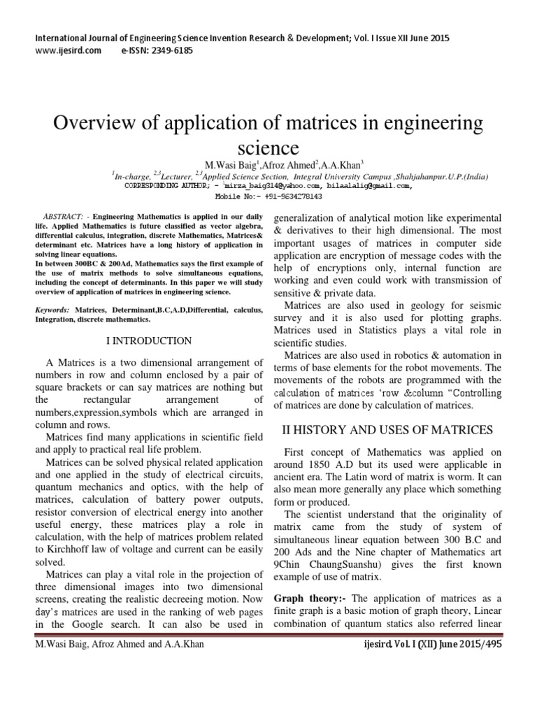 Matrices in Engineering Science | PDF | Computers