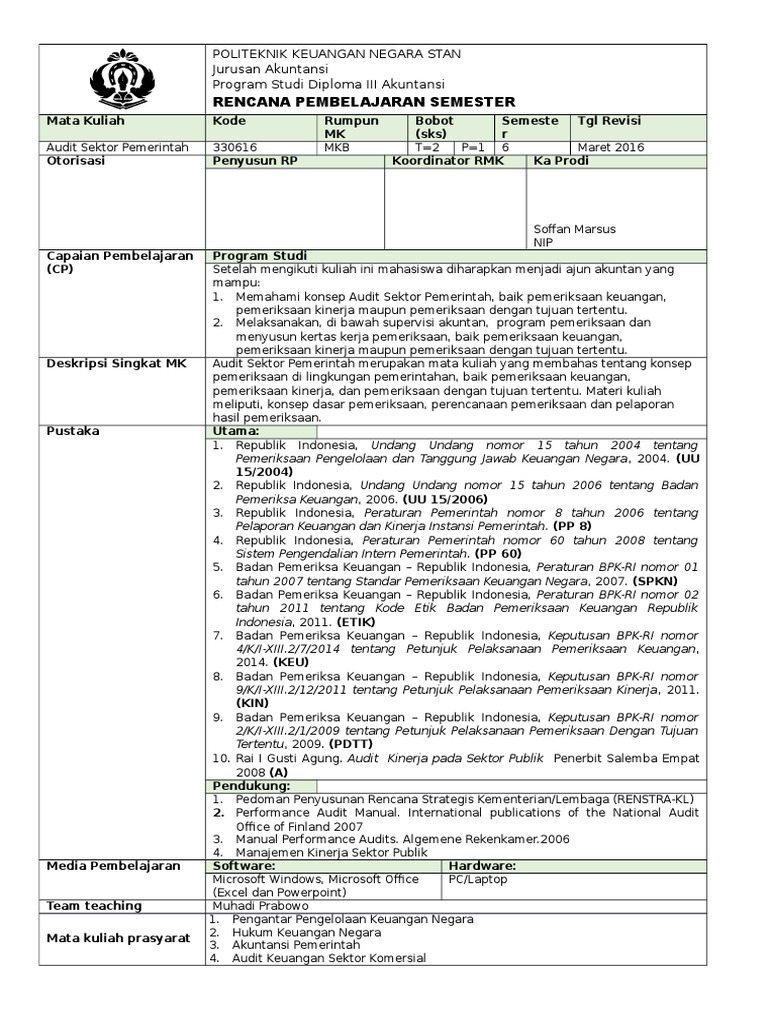Rencana Pembelajaran Audit Sektor Pemerintah | PDF