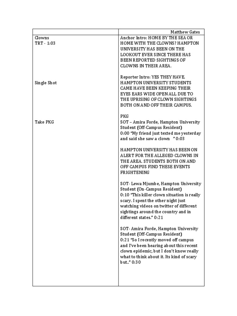 Hampton U's Clown Concerns | PDF