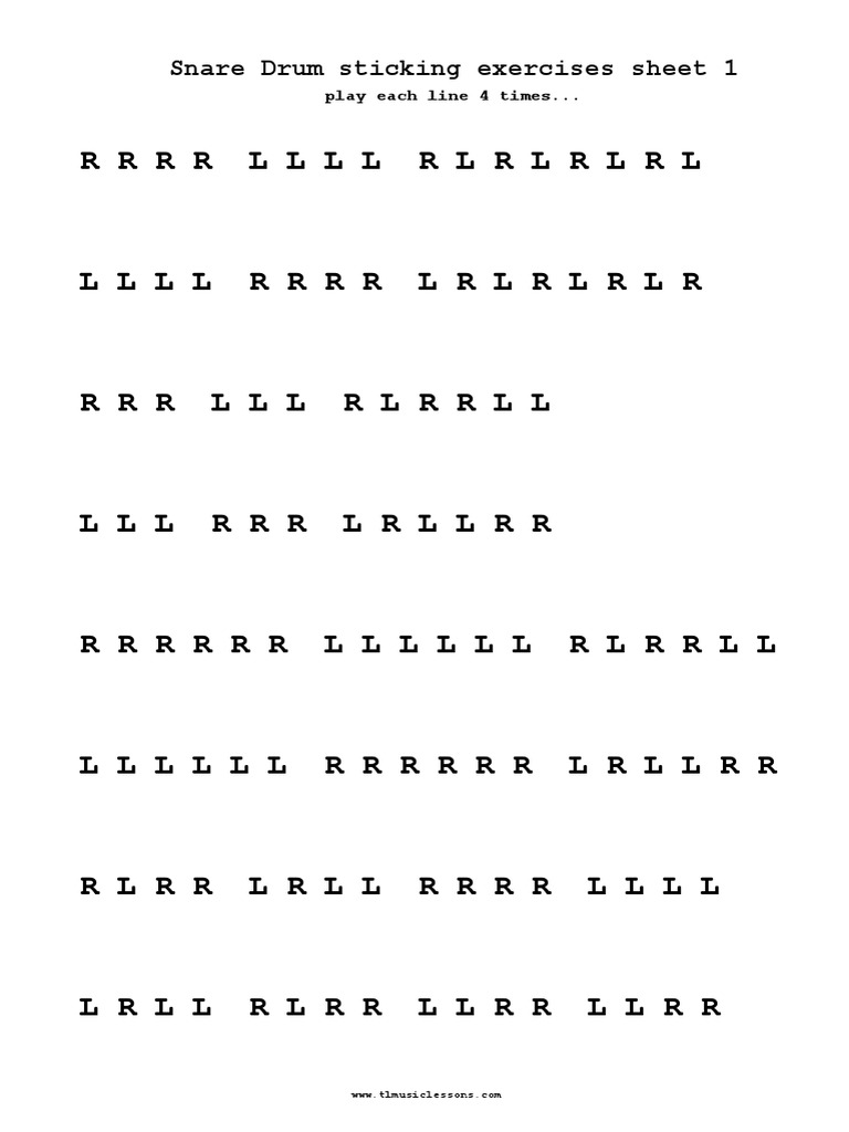 Snare Drum Sticking Exercises Sheet | PDF | Poetry