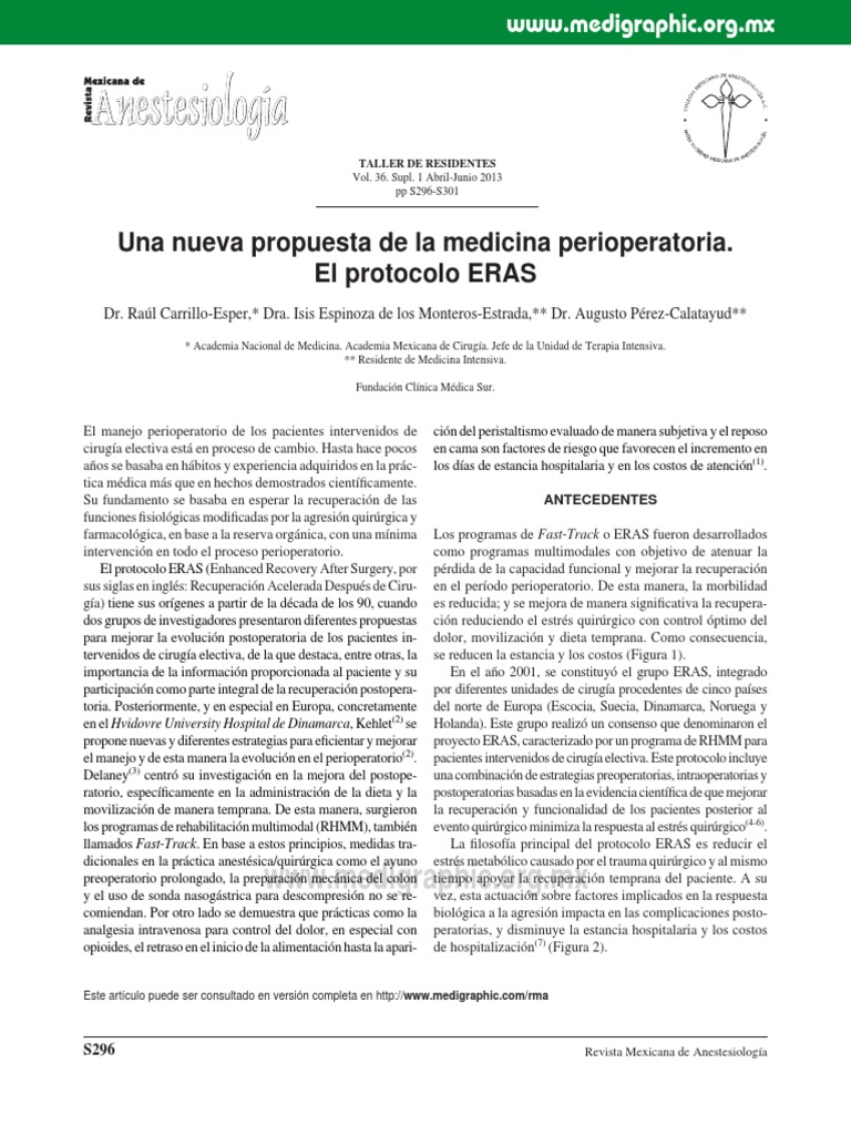 Protocolo ERAS PDF | Medicina | Cuidado de la salud