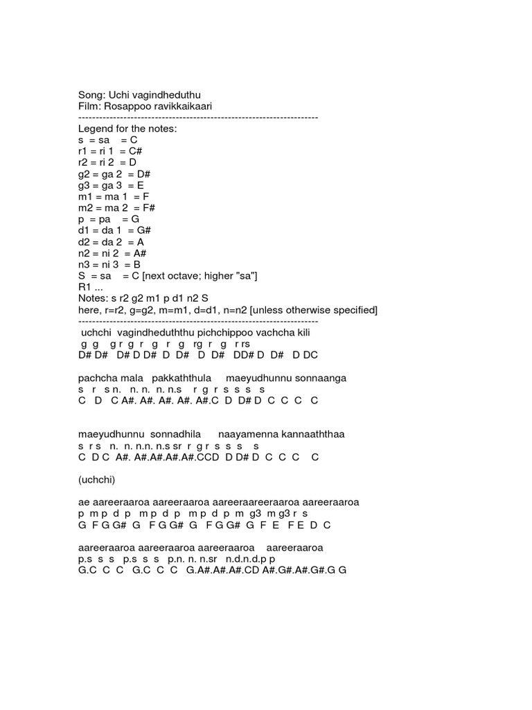 Tamil Song Notes Pdf