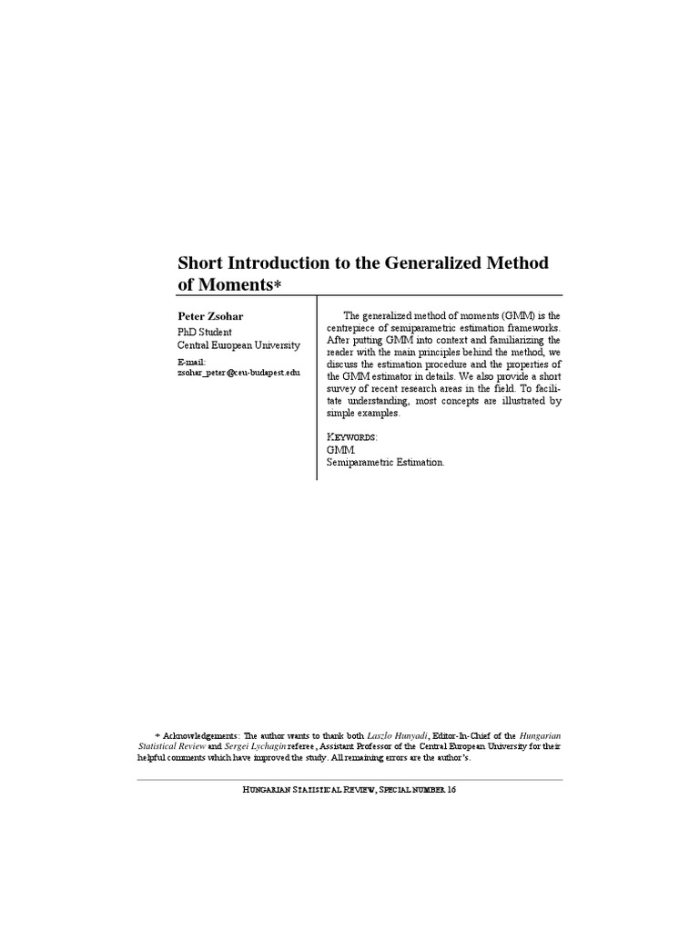 Short Introduction To The Generalized Method of Moments PDF | PDF