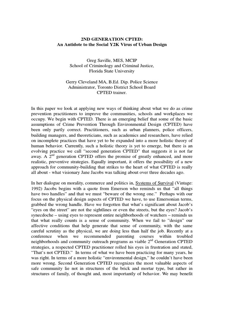 2Nd Generation Cpted: An Antidote To The Social Y2K Virus of Urban ...