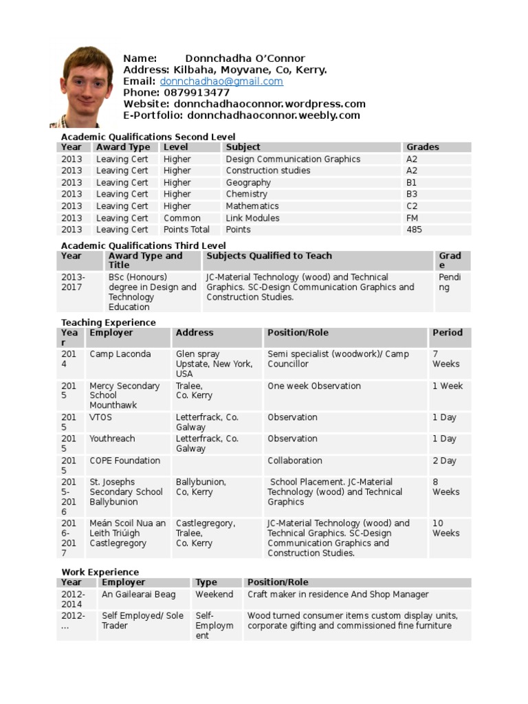 Curriculum vitae word template image