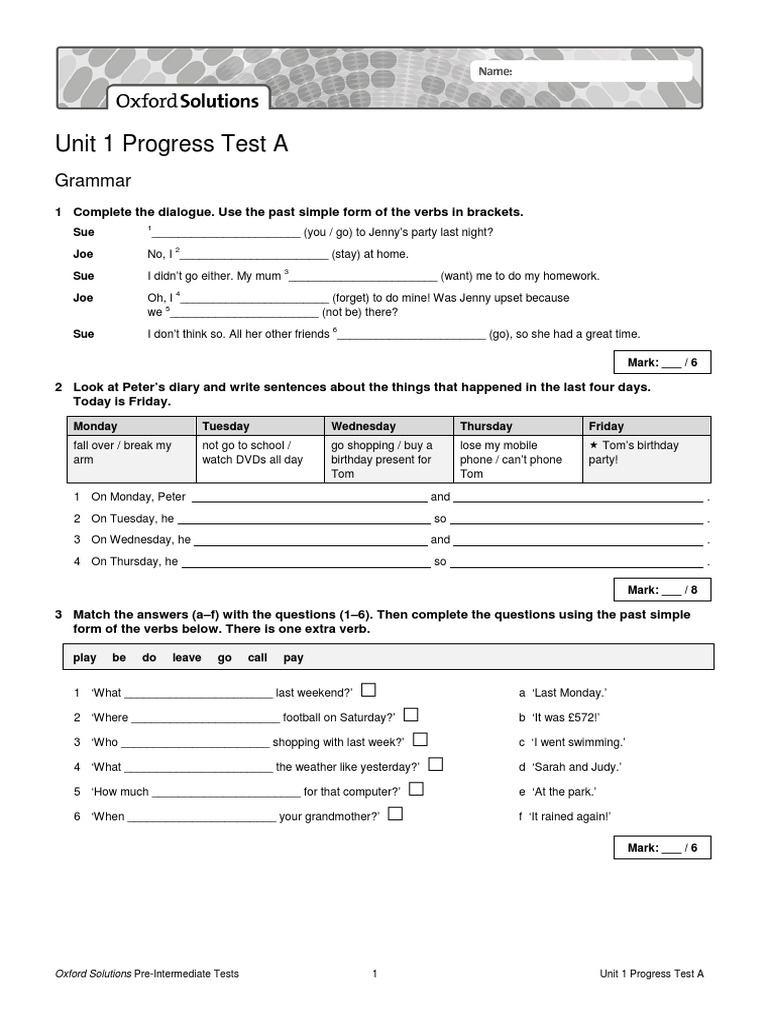 Oxford Solutions PreInt Progress Test Unit 1 A Languages