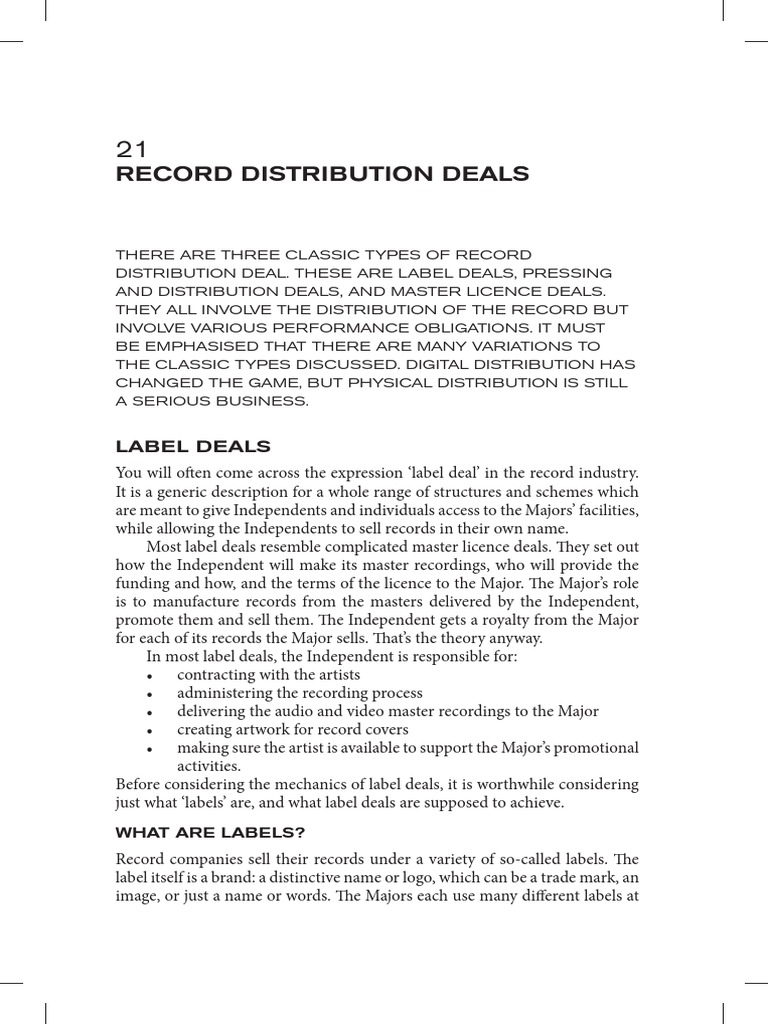 Music Business Chapter 21 Record Distribution Deals | PDF ...