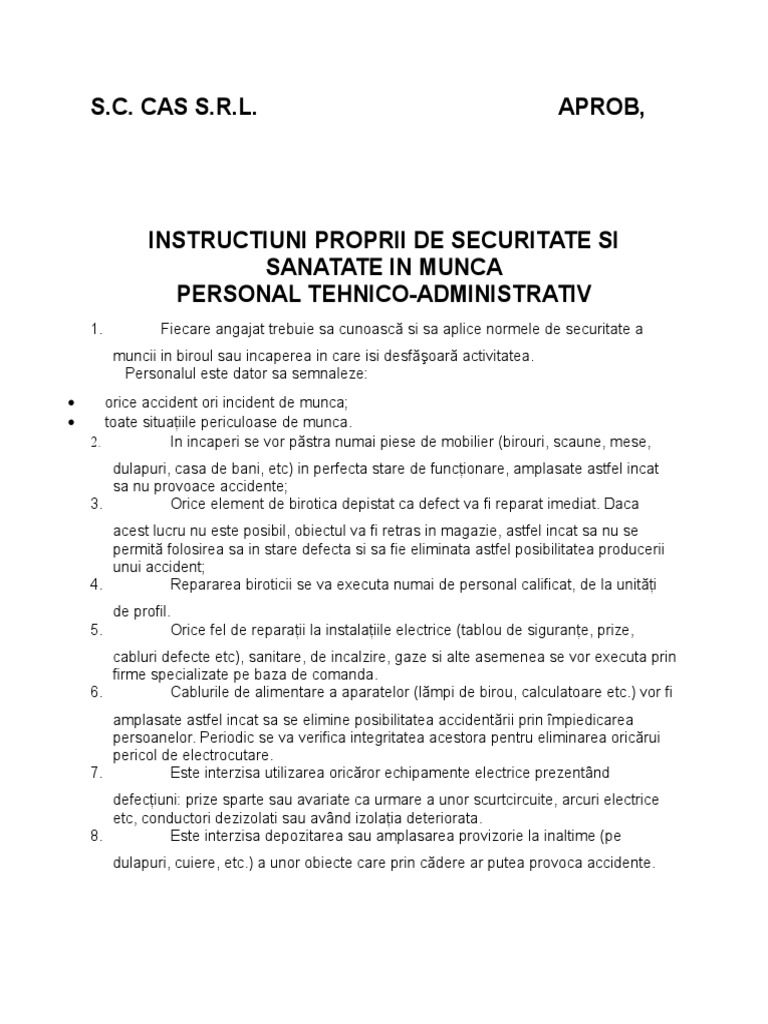 Instructiuni Proprii Tehnico Administrativ | PDF