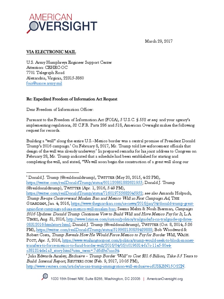 FOIA Request on Trump Border Wall Impact | PDF | Freedom Of Information ...