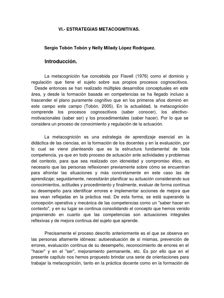Estrategias Metacognitivas en Educación | PDF | Aprendizaje | Conocimiento
