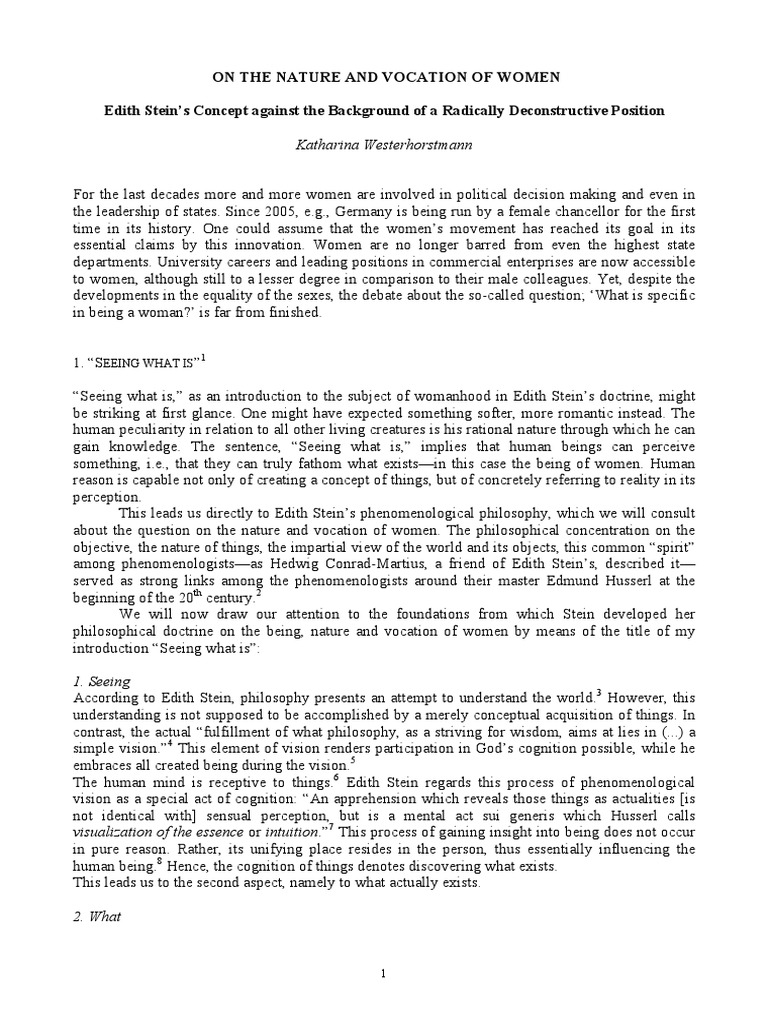 On The Nature and Vocation of Women Edith Steins PDF