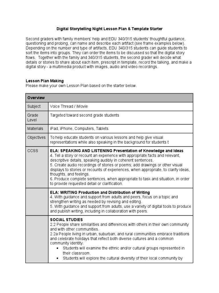 Edu 315 Digital Story Telling Lesson Plan Lesson Plan Storytelling