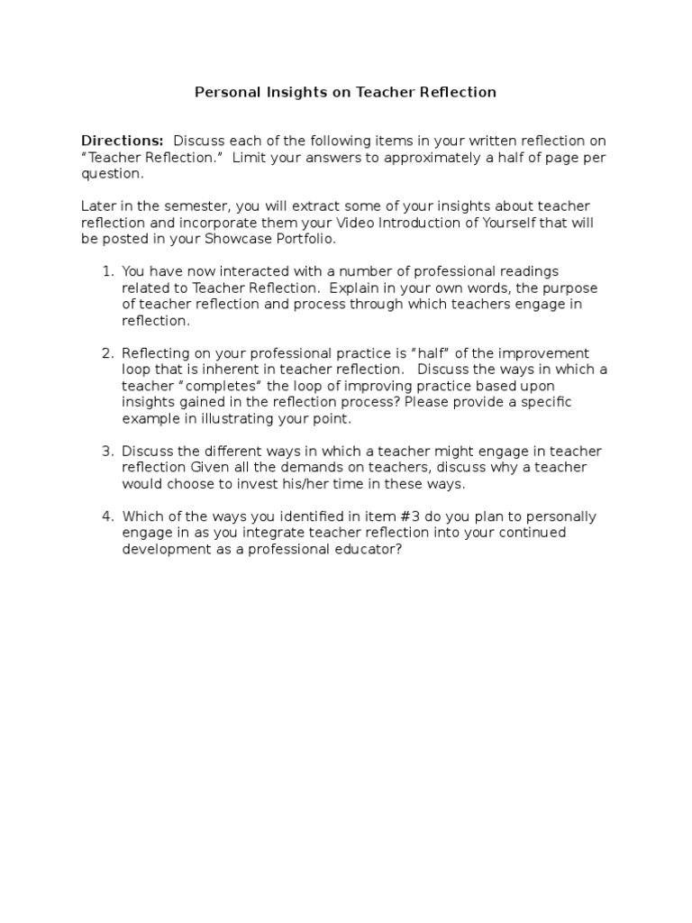 Personal Insights On Teacher Reflection PDF
