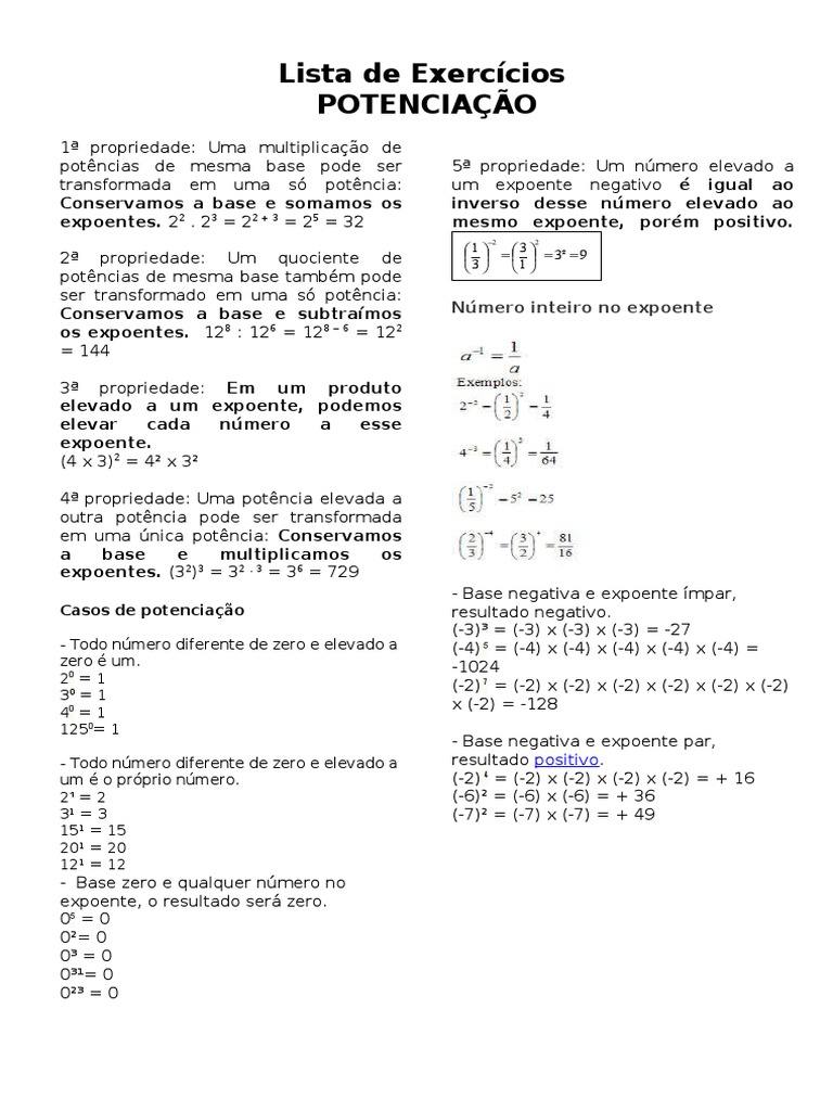 Exercícios de Potenciação 9º Ano | PDF | Exponenciação | Fração ...