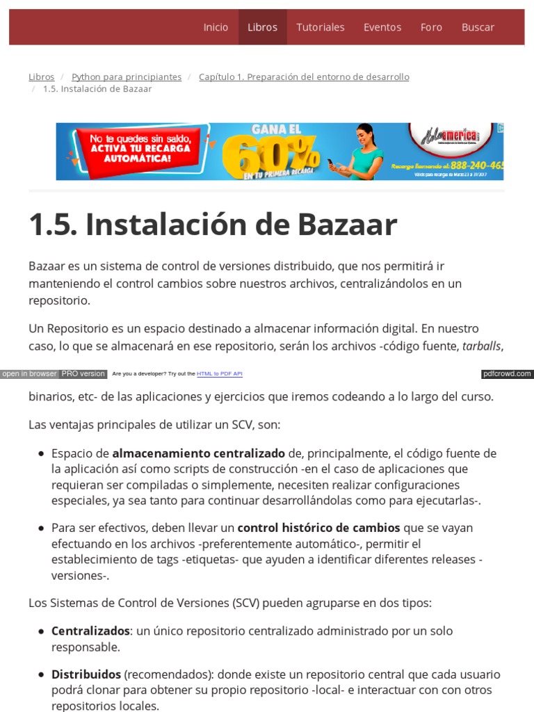 1.5. Instalación de Bazaar | PDF | Control de versiones | Informática