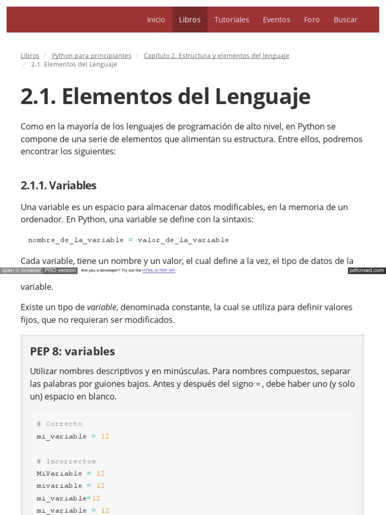 2.1. Elementos Del Lenguaje | PDF | Lenguaje de programación | Python ...