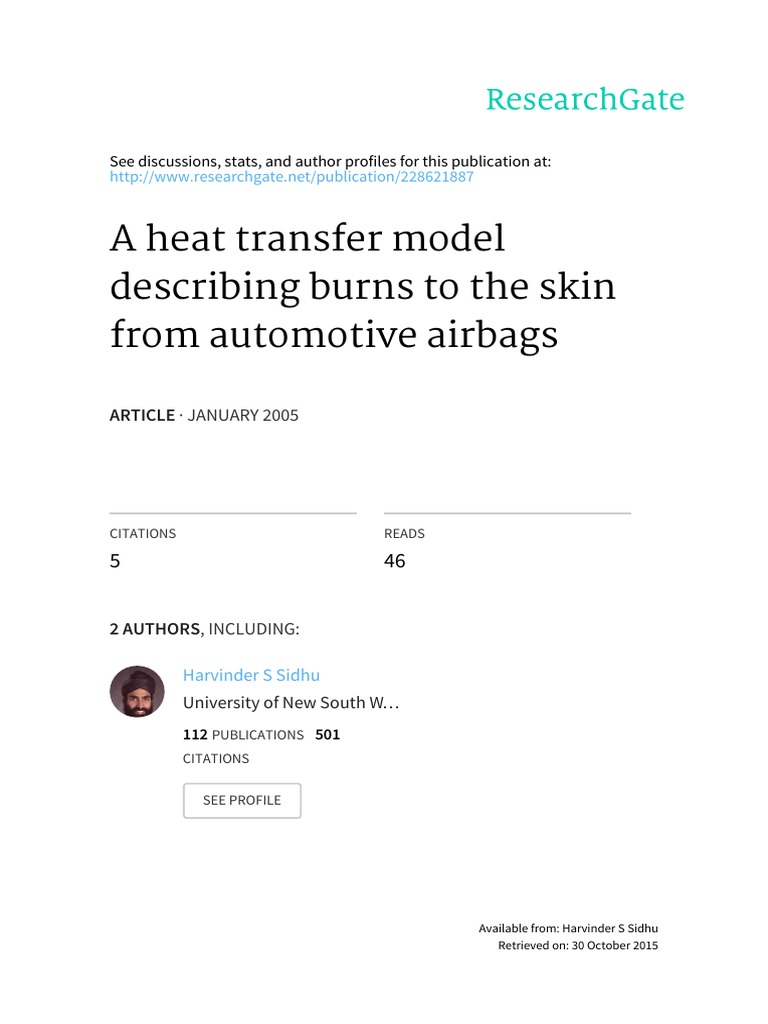 A Heat Transfer Model Describing Burns To The Skin From Automotive