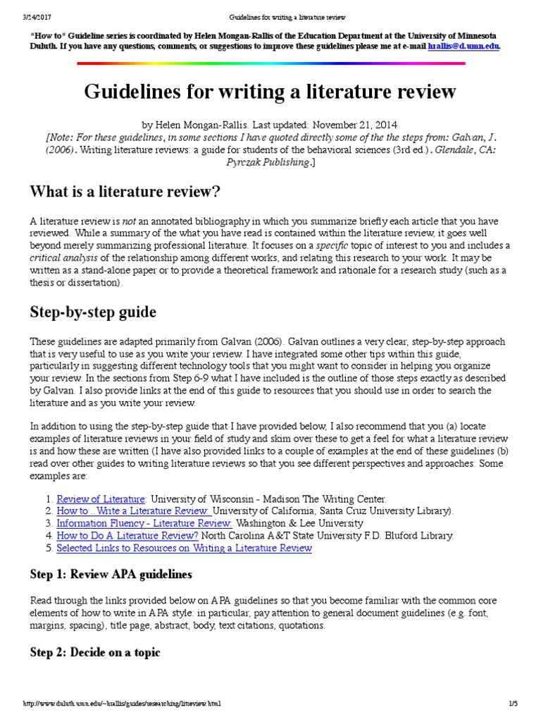 literature review reporting guidelines