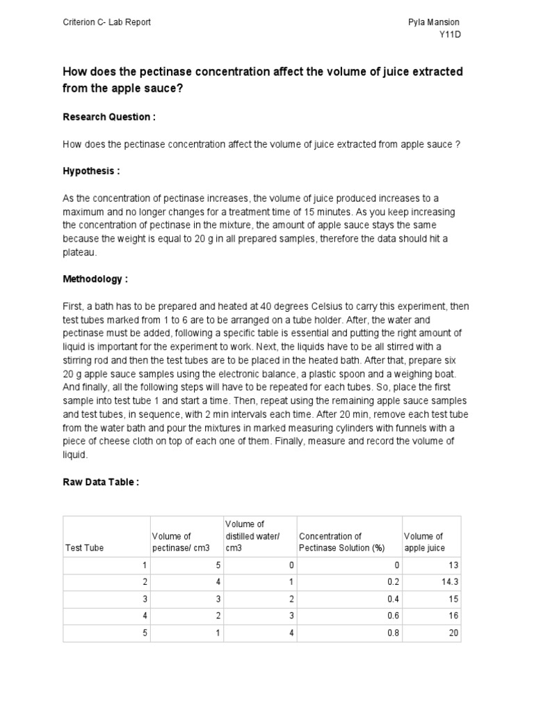 How Does The Pectinase Concentration Affect The Volume of Juice