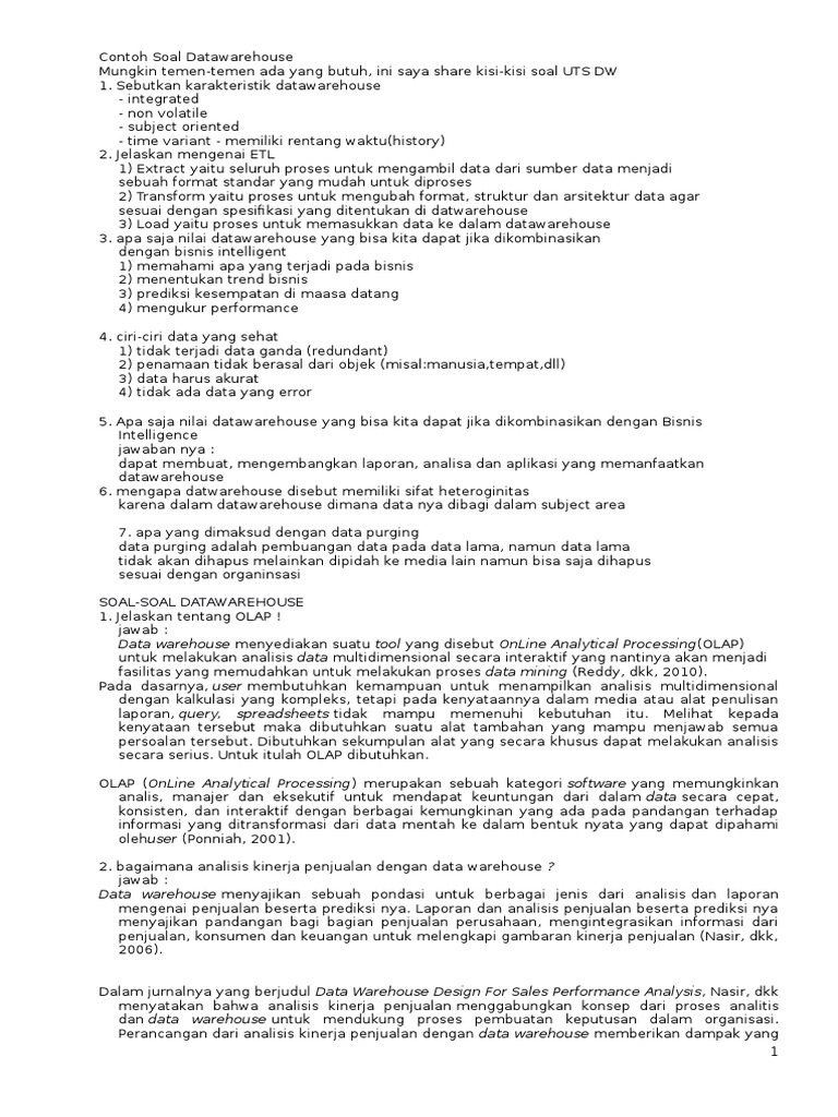 Contoh Soal Datawarehouse