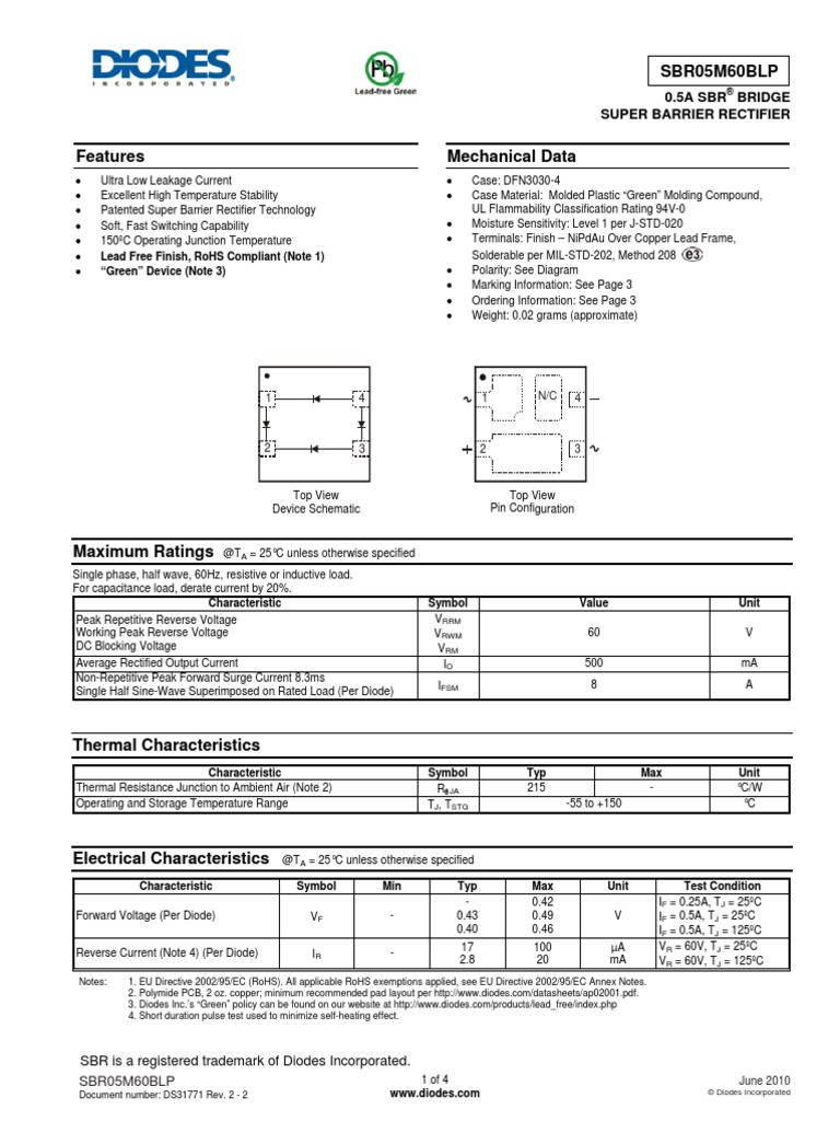 Datasheet Semiconductor Diode Sbr05m60blp Rectifier