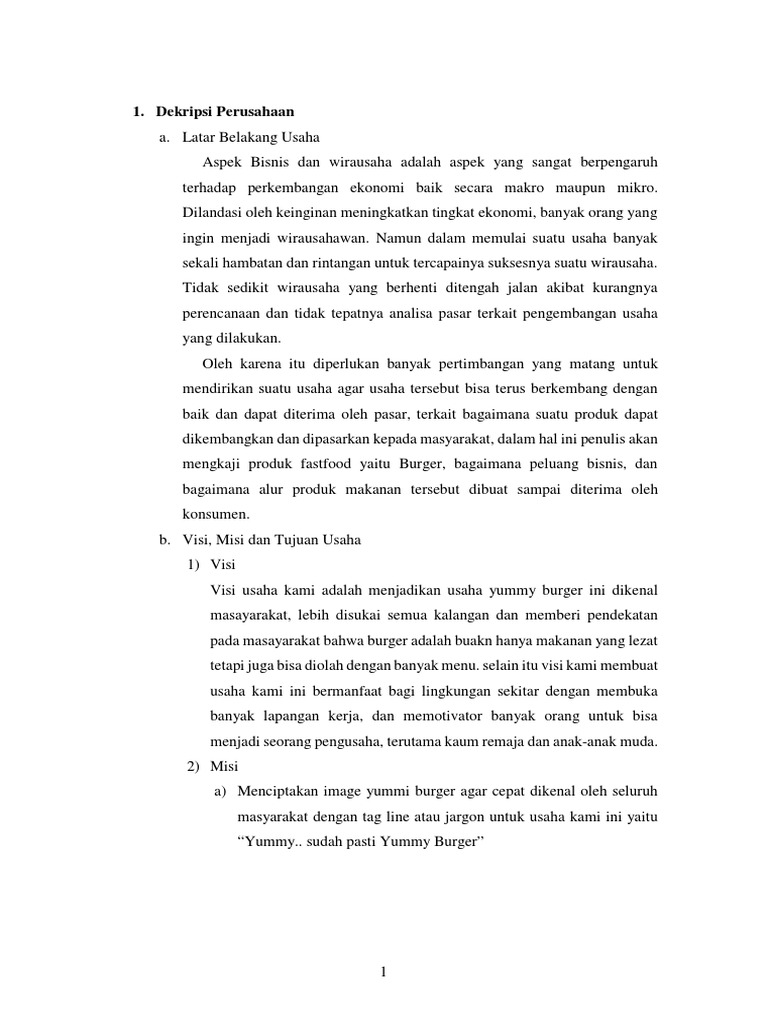 Proposal Usaha Yummy Burger