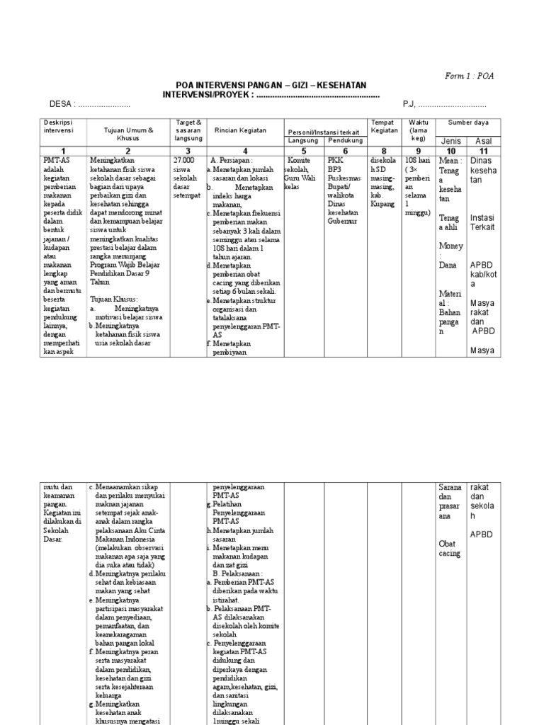 Form Poa Dan Hippopoc Tabel