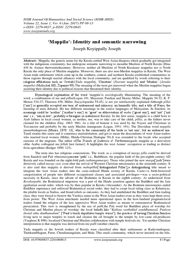 Mappila' Identity and Semantic Narrowing Joseph Koyippally Joseph
