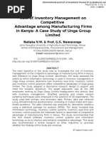 Role of Inventory Management On Competitive Advantage Among Manufacturing Firms in Kenya A Case Study of Unga Group Limited1