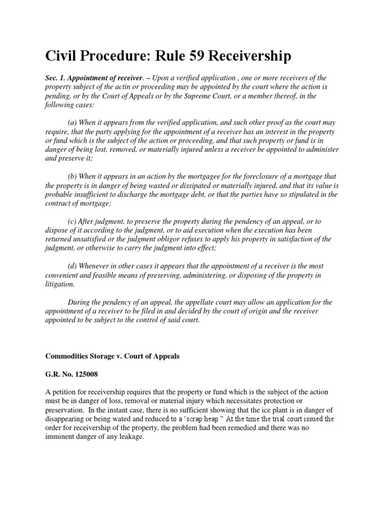 Commodities Storage v. Court of Appeals Standards for Appointing a