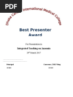 Best Presenter Award: Integrated Teaching On Anaemia