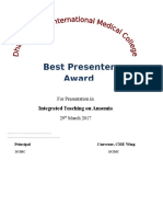 Best Presenter Award: Integrated Teaching On Anaemia