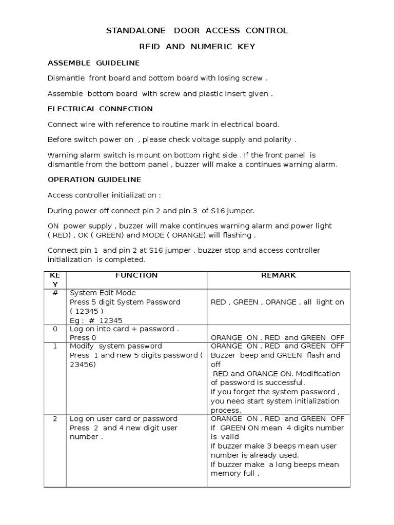 Standalone Door Access Control Pdf Access Control Personal
