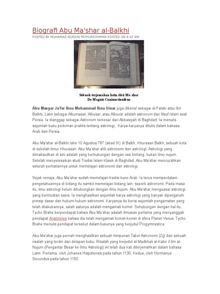 Biografi Abu Ma'Shar Al-Balkhi | PDF