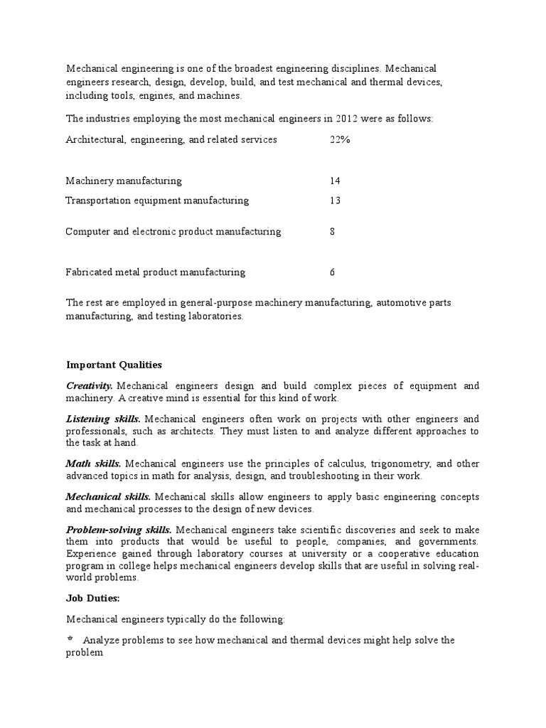 Mechanical Engineering Career Opportunities | PDF | Engineer ...
