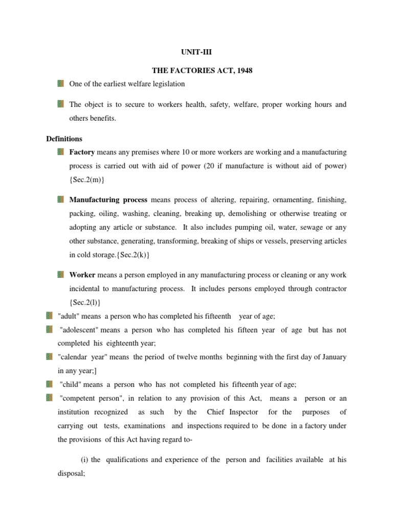 Unit-Iii The Factories Act, 1948 | PDF | Overtime | Employment