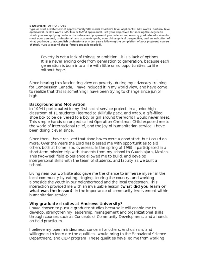 Sample SOP Community and Development Academia Cognition