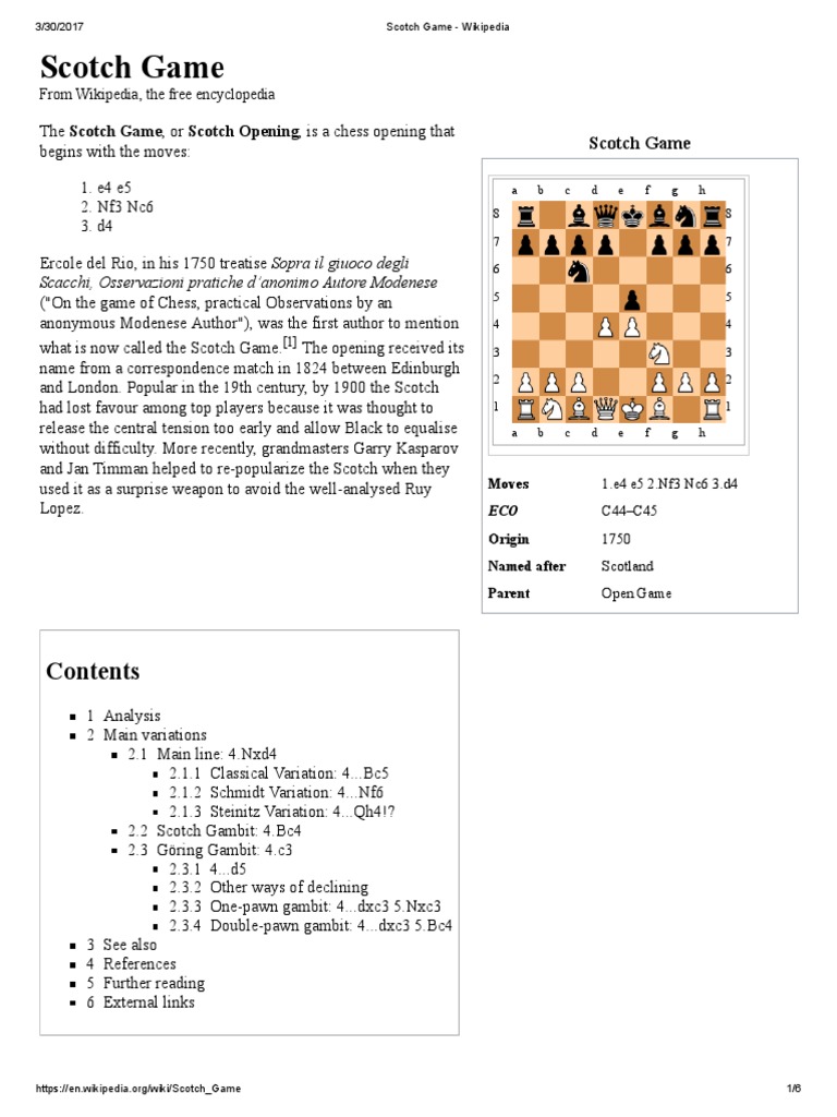 Scotch Game - e4e5Nf3Nc6d4 | PDF | Chess Openings | Abstract Strategy Games