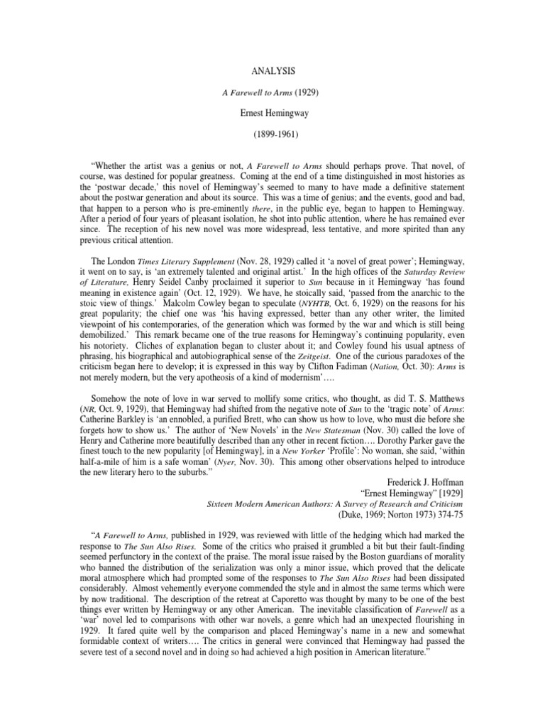 Hemingway, Ernest A Farewell To Arms (1929) Analysis by 21 Critics PDF