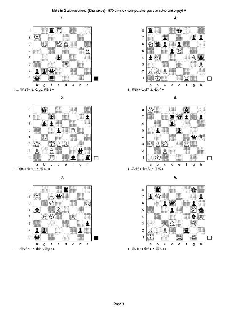 Mate in 2 (By Khanukov) With Solutions - PUZZLES To SOLVE, PDF, Chess  Competitions