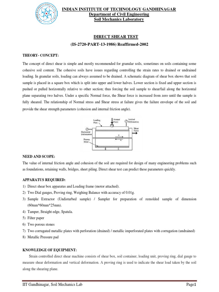 Direct Shear Test Lab Manual Soil Mechanics Stress (Mechanics)