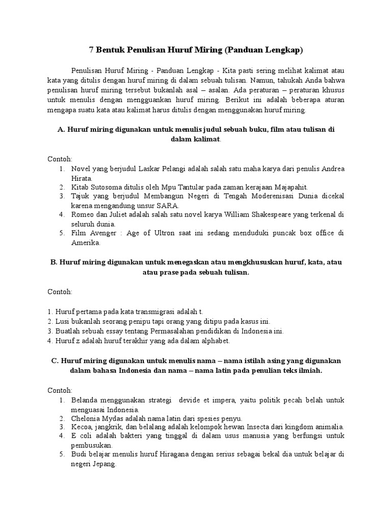 7 Bentuk Penulisan Huruf Miring