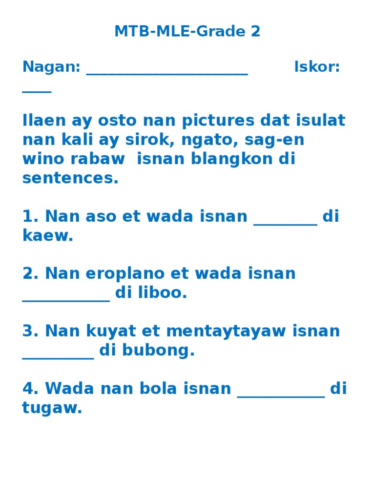 Sirok and Isnans in Tagalog Exercises | PDF