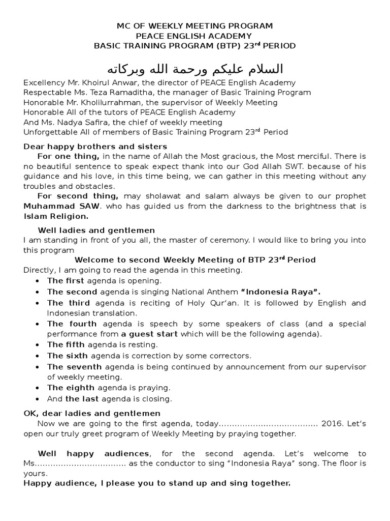 MC of Weekly Meeting Program 1 | PDF | Abrahamic Religions | Religious ...