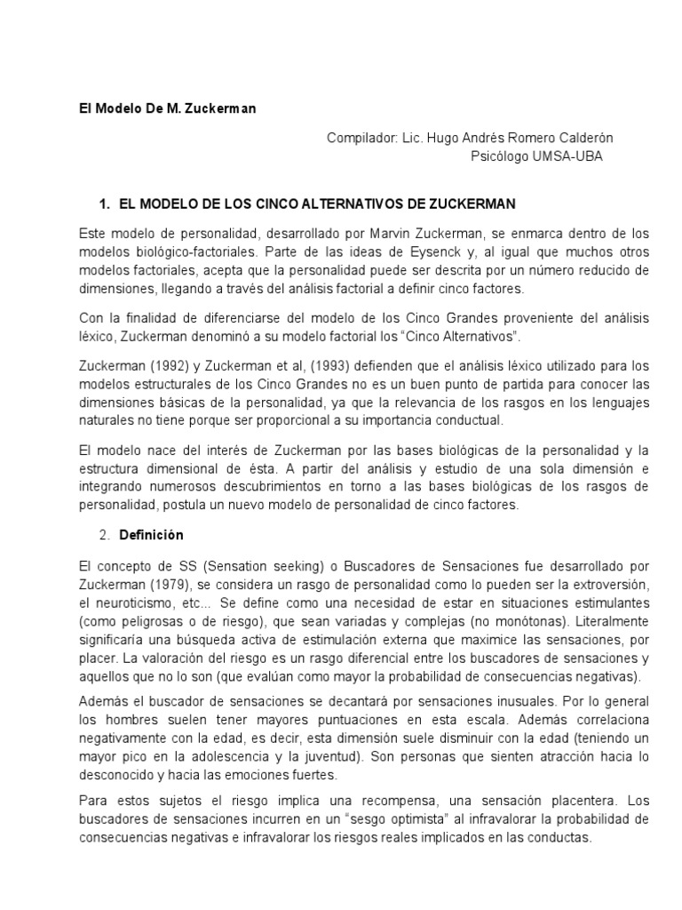 Modelo de Personalidad de Zuckerman | PDF | Norepinefrina | Dopamina
