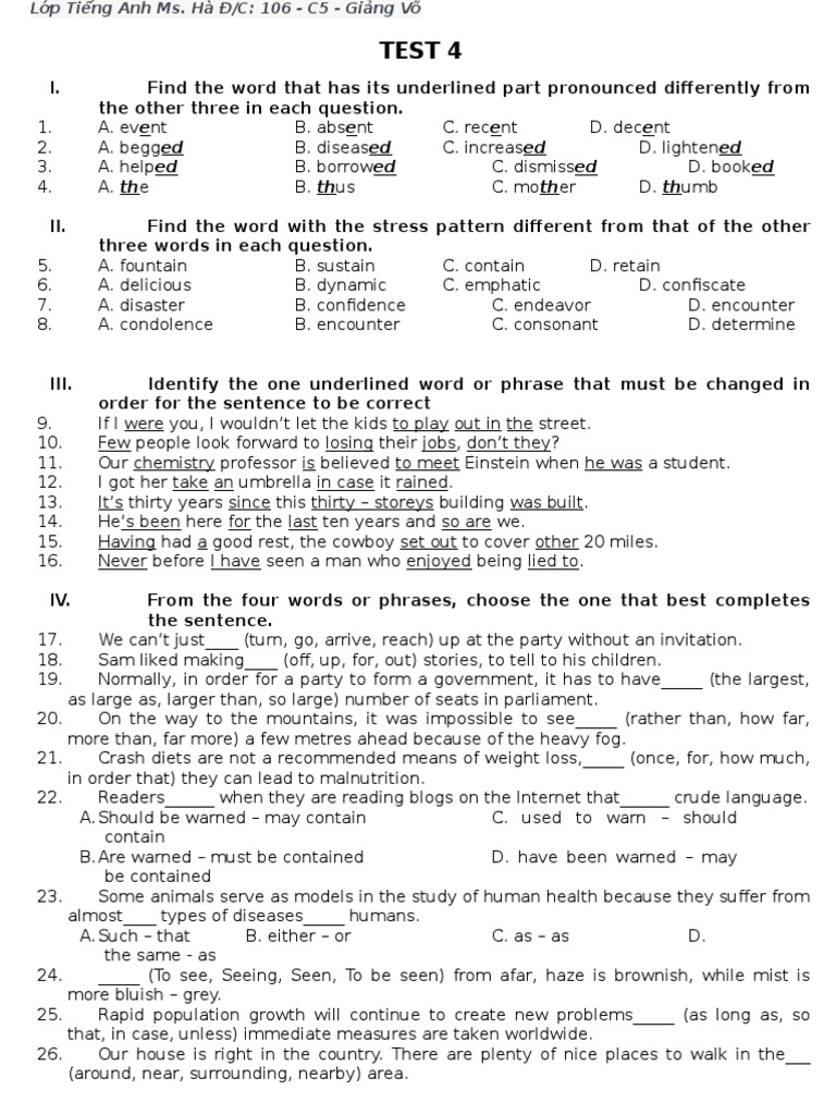 English Class Test - Pronunciation & Grammar | PDF | Helen Keller ...